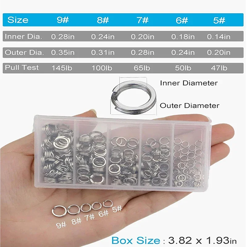 Fishing Stainless Steel Split Rings 5 Sizes High Strength Large tensile Force Fishing Loop Fishing Lure Connector 200/250PCS