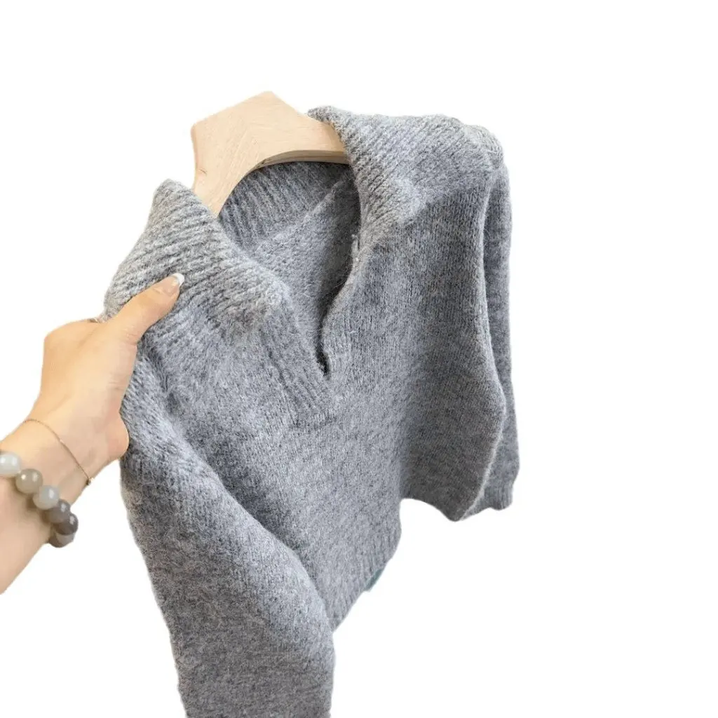 

Women's French Style Long Hair Knitted Sweater Soft Waxy Pullover Loose Lazy Top for Autumn And Winter