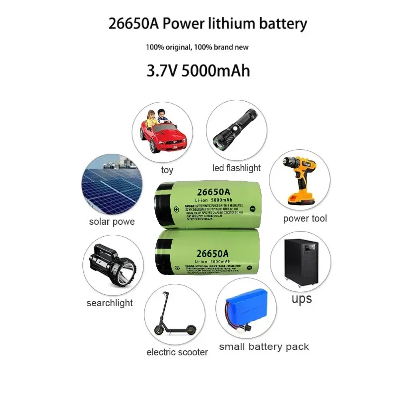 -. Hochwertiger 26650-Akku 5000 mAh 3,7 V 50 A Lithium-Ionen-Akku, geeignet für LED-Taschenlampen + Ladegeräte und Heimwerker. *;