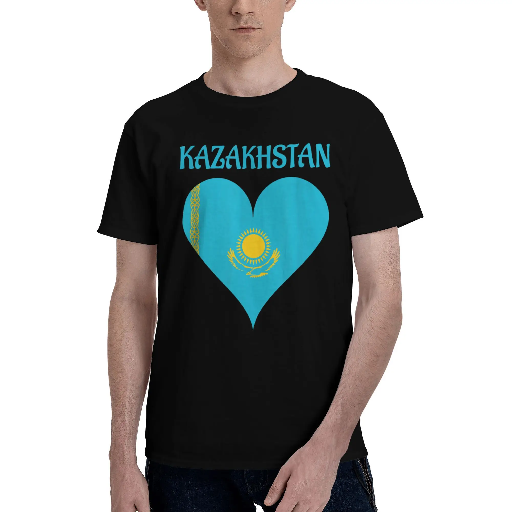 Men Women T Shirt Kazakh Flag Heart T Shirts Harajuku  Beach Tees Y2K Funny Design Cotton Clothes Gift