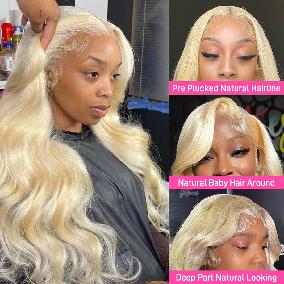 Perruque Lace Front Wig naturelle bouclée sans colle, cheveux humains, Body Wave, blond 613, 13x6, 30 pouces, HD, au choix