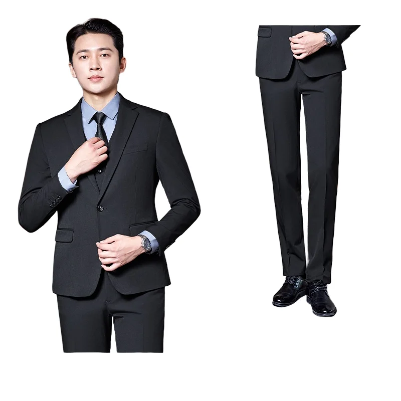 Suit (Blazer+ Vest + Pants) Men's Fashion Business British Style Gentleman Solid Color Interview Application Formal Casual Suit