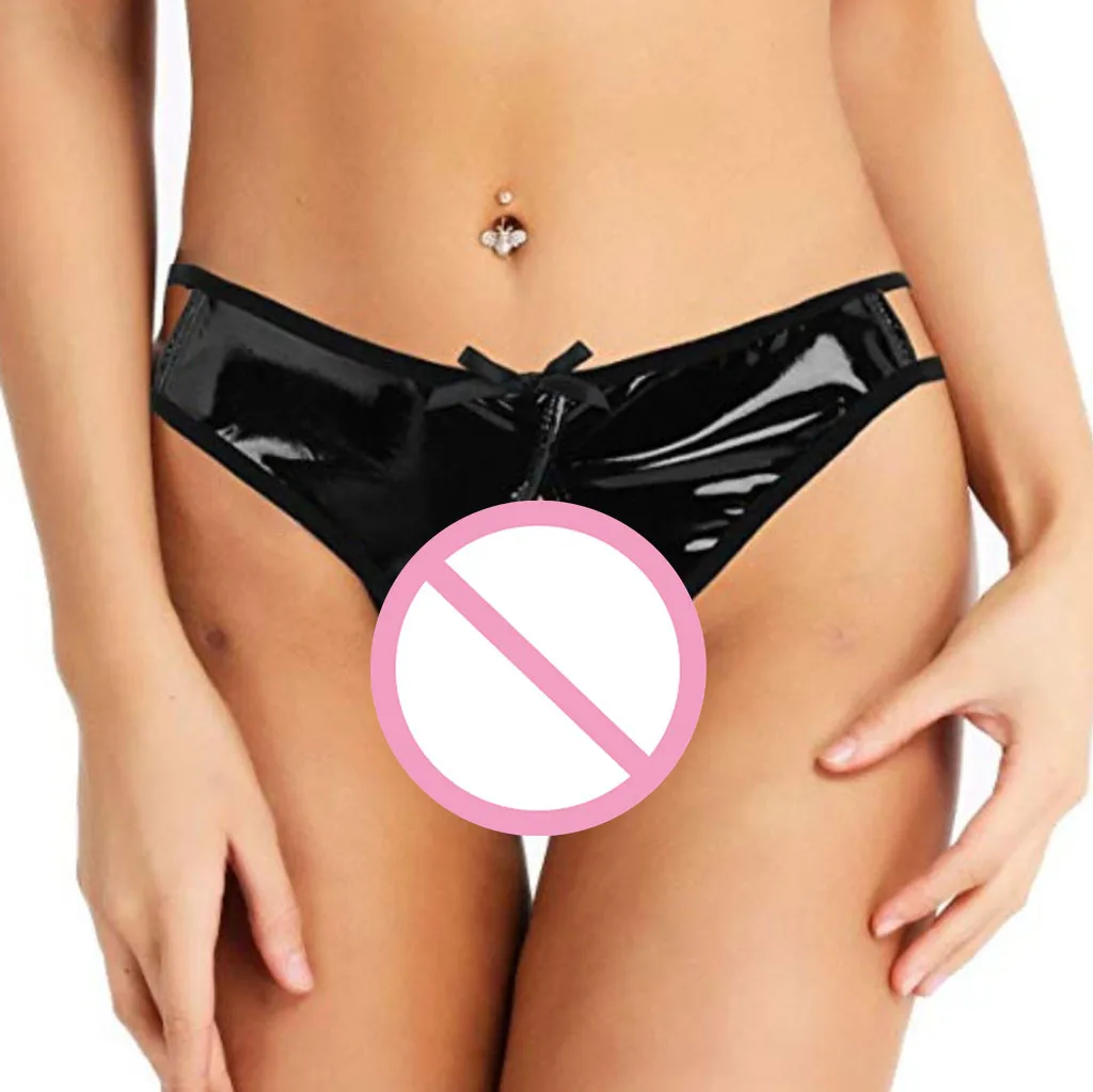 Women Latex Crotchless Panties Faux Leather Shorts Sexy Underwear Open Crotch Briefs Erotic Lingerie Nightclub Panties Clubwear