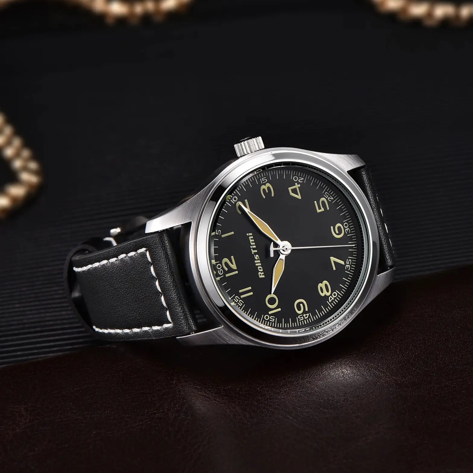 Rollstimi Men\'s Business Watches Luxury Quartz Watch For Men Leather Waterproof Luminous Wristwatch Men