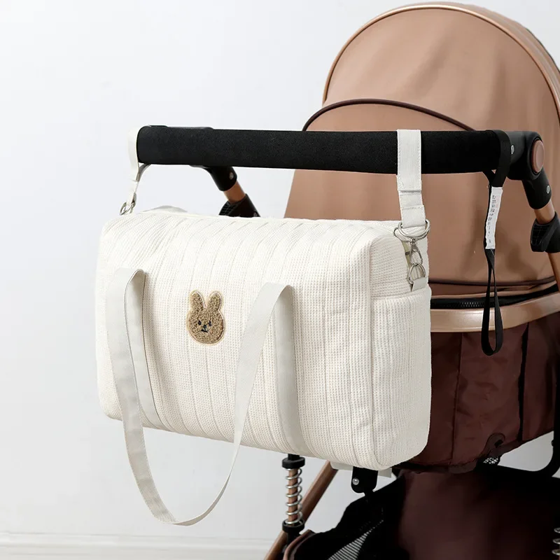 

Baby Stroller Mommy Bag Waffle Cotton Baby Nursing Diaper Bag Stroller Accessories Large Capacity Outdoor Baby Stuff Tote Bags