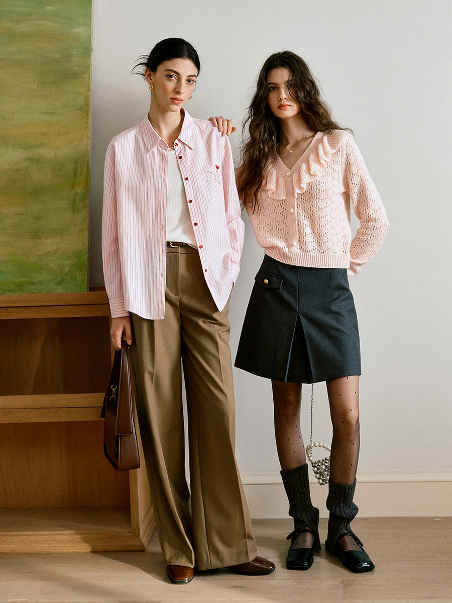 OLrain قمصان غير رسمية متعددة الاستخدامات للنساء 2025 خريف جديد ركاب نحيل مخطط قميص علوي للسيدات بلوزة بأكمام طويلة M57QC000129