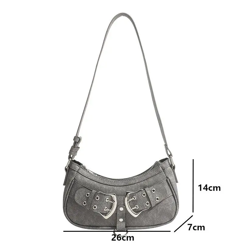 Y2K Gray PU Leather Shoulder Bags for Women Classic Ladies Small Underarm Bag 2024 New Trendy Hot Girl Casual Female Handbags