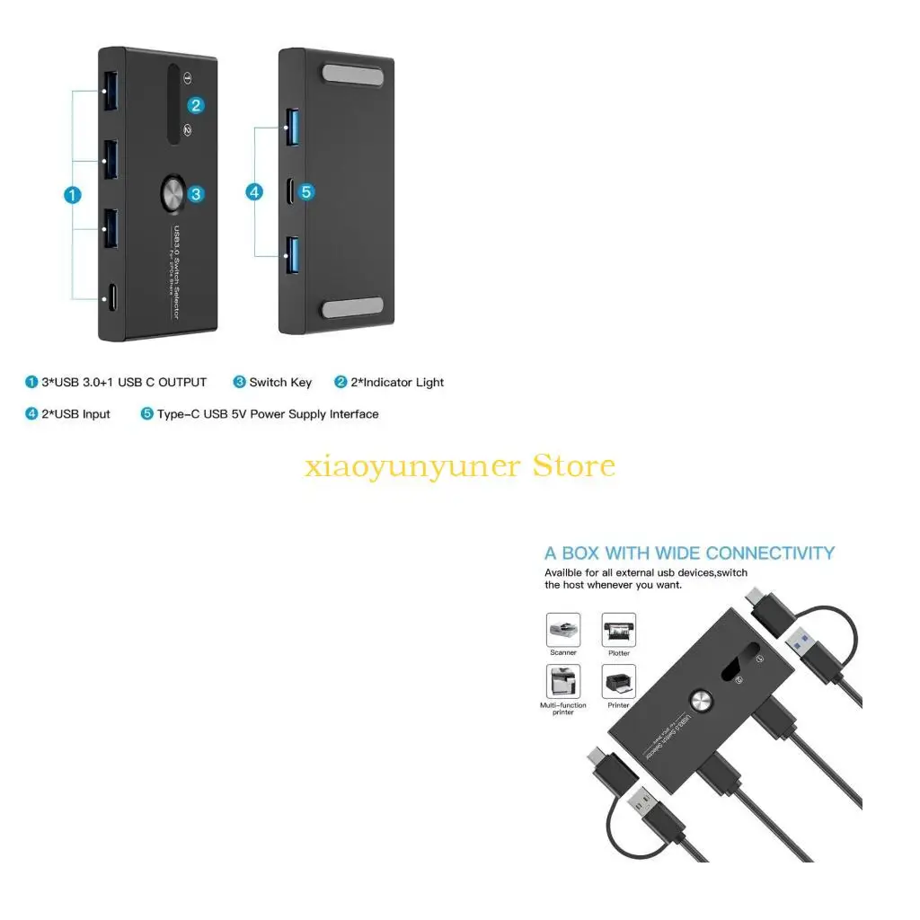 P9JB Type C And USB Switcher For Double Computer Device Sharing USB A Type C