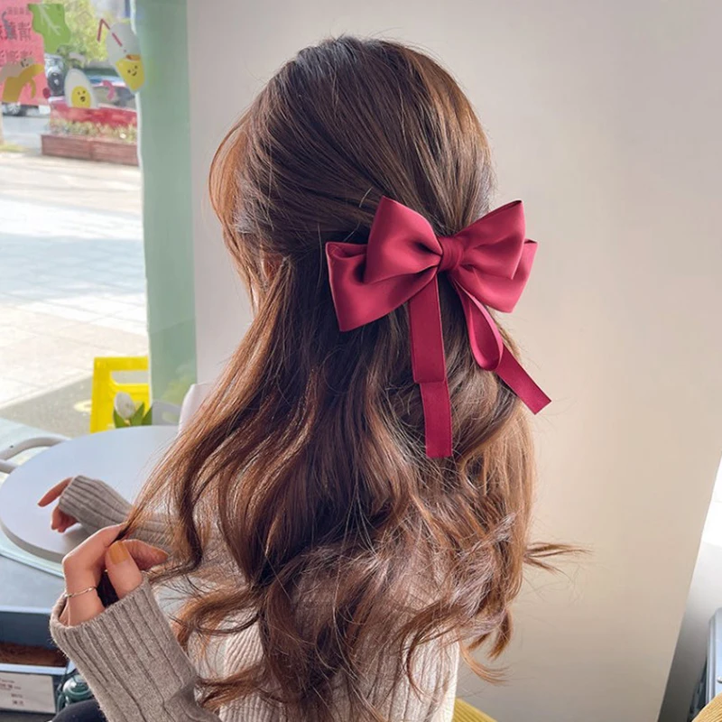 Fashion Big Bow Hairpin Double Ribbon Bowknot Barrette Satin Ponytail Holder Hair Hook Women Girls Hairgrip Hair Accessories