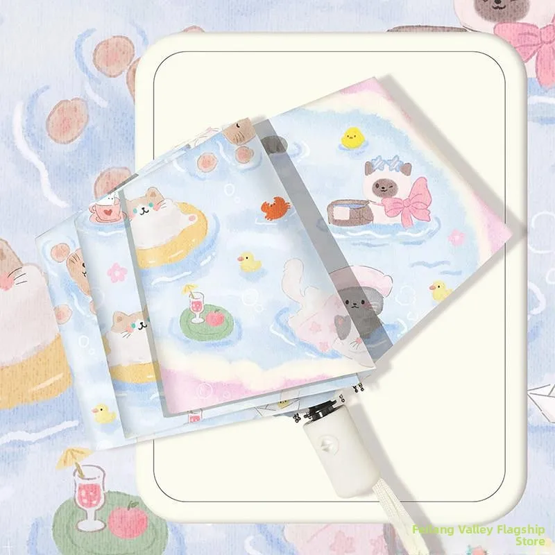 

Симпатичный портативный женский зонт от солнца с защитой от УФ-лучей, высокой эстетической ценностью, автоматический складной зонт для дождя и солнца, двойного назначения.