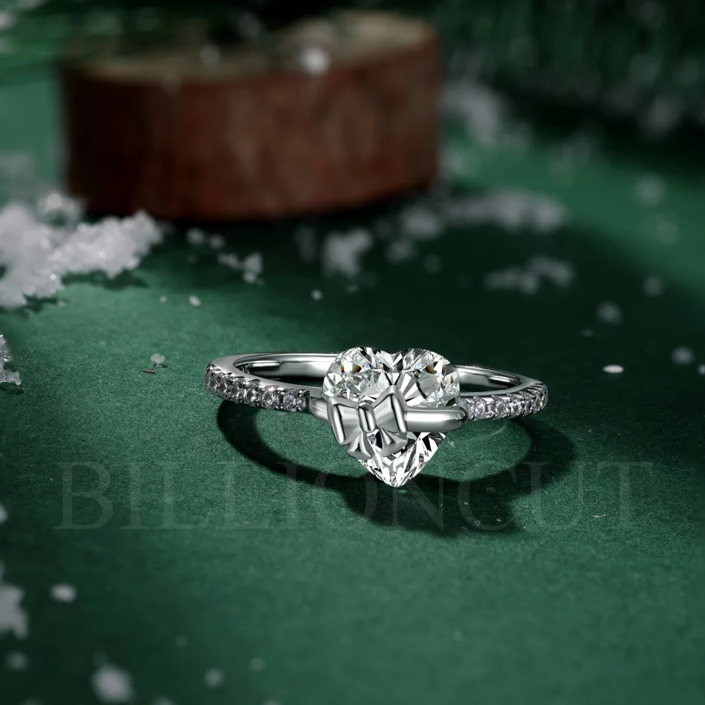 جديد S925 فضة فاخر ساطع خاتم رومانسية خاتم الخطوبة للنساء حساسة القلب القوس تصميم الحلو مجوهرات هدية #6