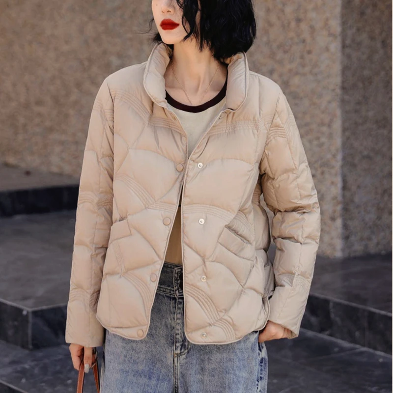 Women's Puffer Jackets, Stand-up Collar, Loose Warm Outerwear, Chinese Cloud, Casual Short Down Coats, Winter, New