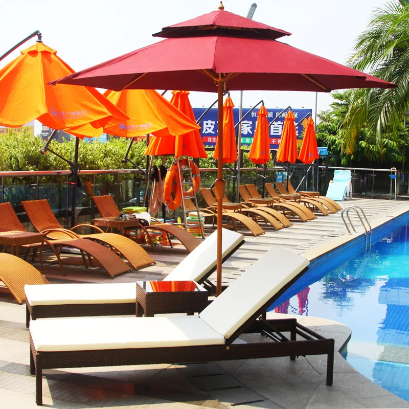 Outdoor-Liege Lounge Strandkorb Strand Villa Pool Rattan gewebte Liege Bett Hotel Balkon Lounge Rattan Bank