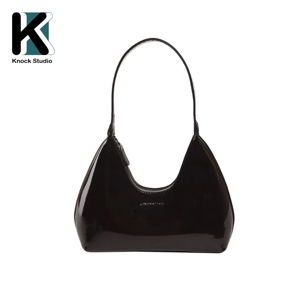 Knock Summer New Trendy French Style Shinning PU Leather Underarm Bag Handbag for Women Chic Design Classic Minimal Shoulder Bag