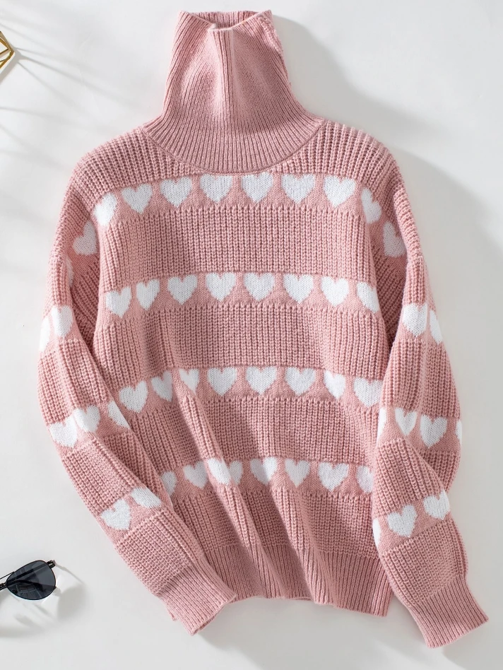 Sweater Woman Trend 2024 Flip Collar Heart-Shaped Pullover Casual Fashion Long Sleeved Knitted Sweater Top for Women