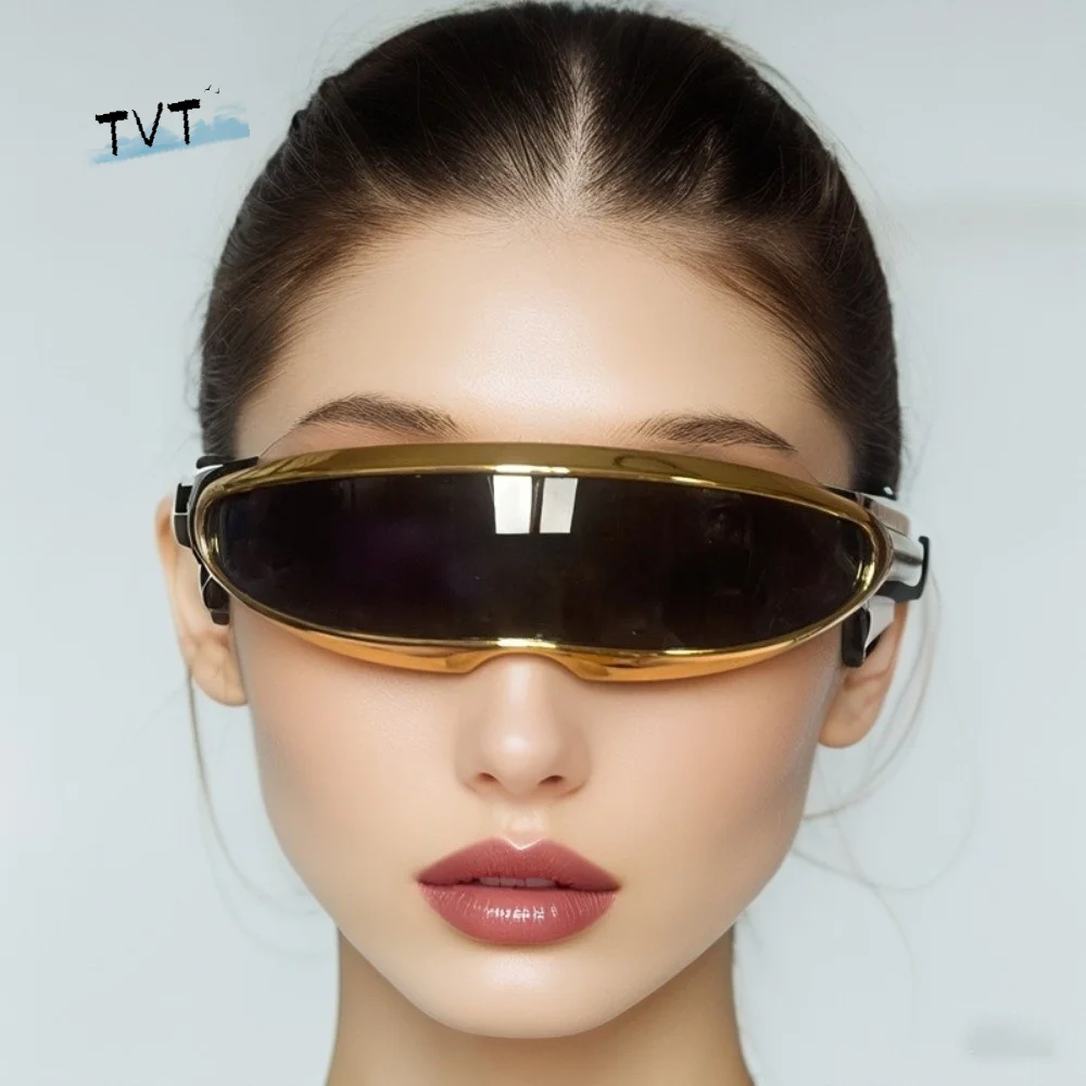 

Electroplated Women Eyeglass Futuristic One-piece Mirror Steampunk Sunglasses Hip Hop Eyewear Blocking Sunglasses Running