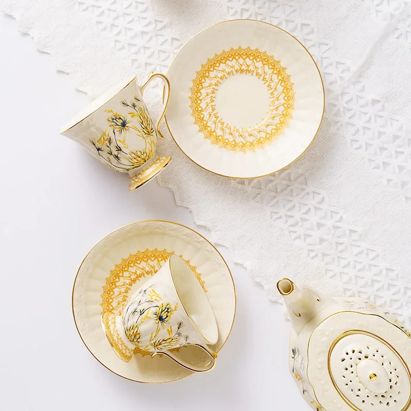 Coffee cup saucer French gold-painted retro court feng shui cup household afternoon tea  pot creative European ceramic