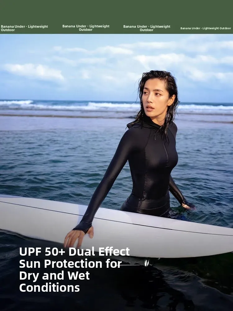 

Купальник для серфинга Banana Leaf Wide Range Series, женский повседневный комплект из трех предметов с длинными рукавами, защита от солнца, утягивающий эффект, профессиональный.