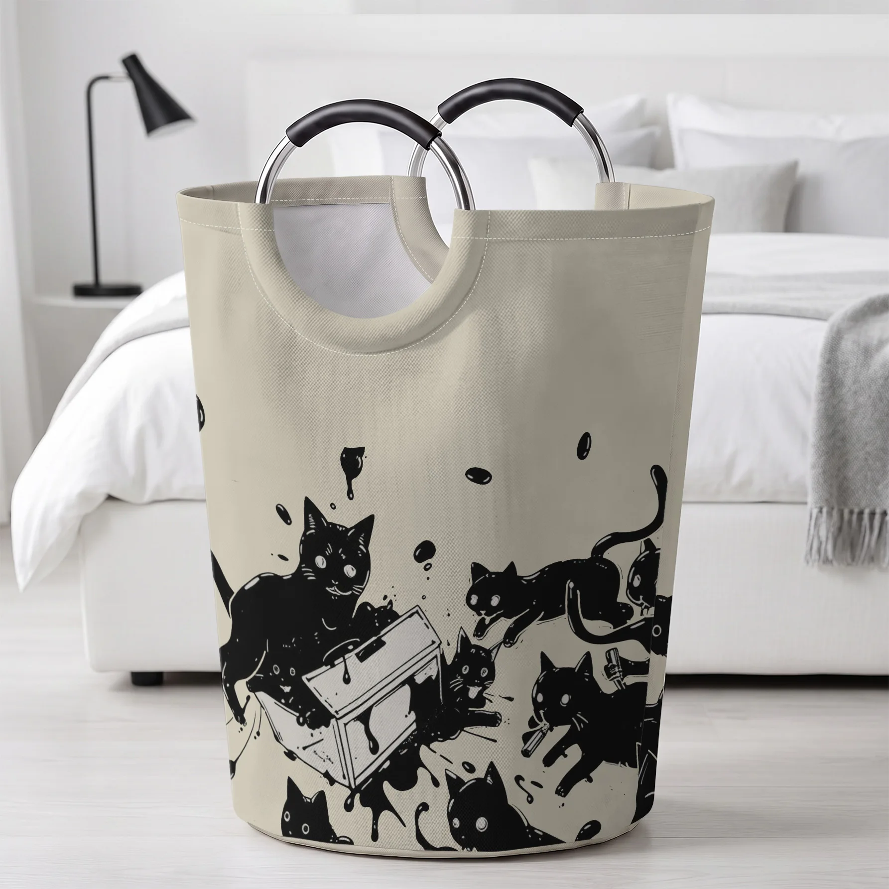 Ink Splash Black Cats Fun Illustration Print Handheld Storage Basket, For Laundry, Bedroom & Home Sundries Storage