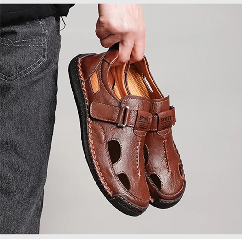 Bestseller Sommer Herren-Sandalen Outdoor Herren-Strandsandalen Handgefertigte Leder-Römersandalen Modische Herren-Wasser-Trekking-Sandalen – Detail 7