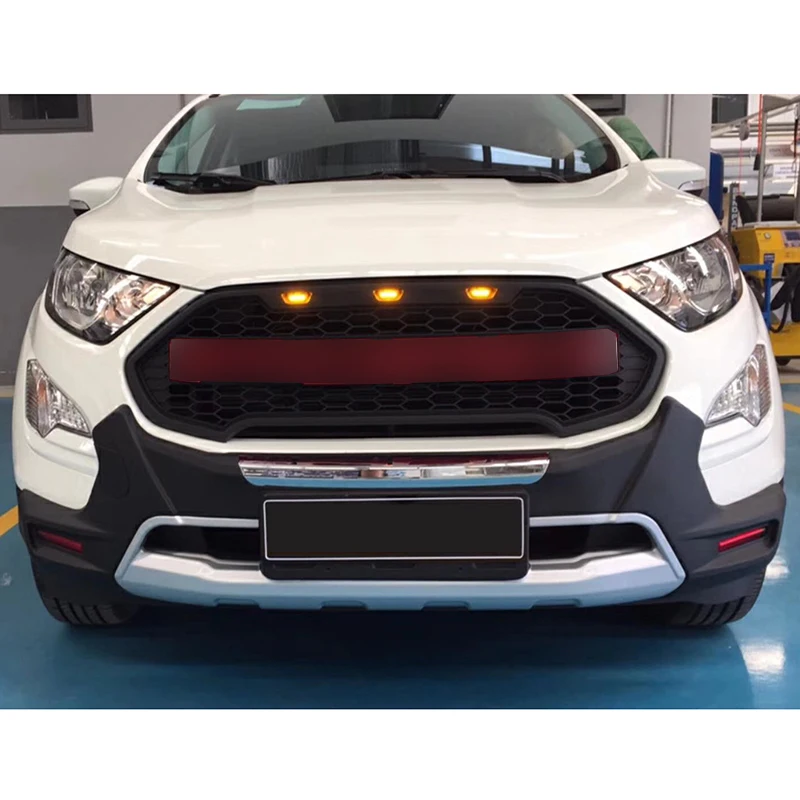 Front Grill W/light Fits For Ford Ecosport 2016-2019 Racing Grille Modified Front Bumper