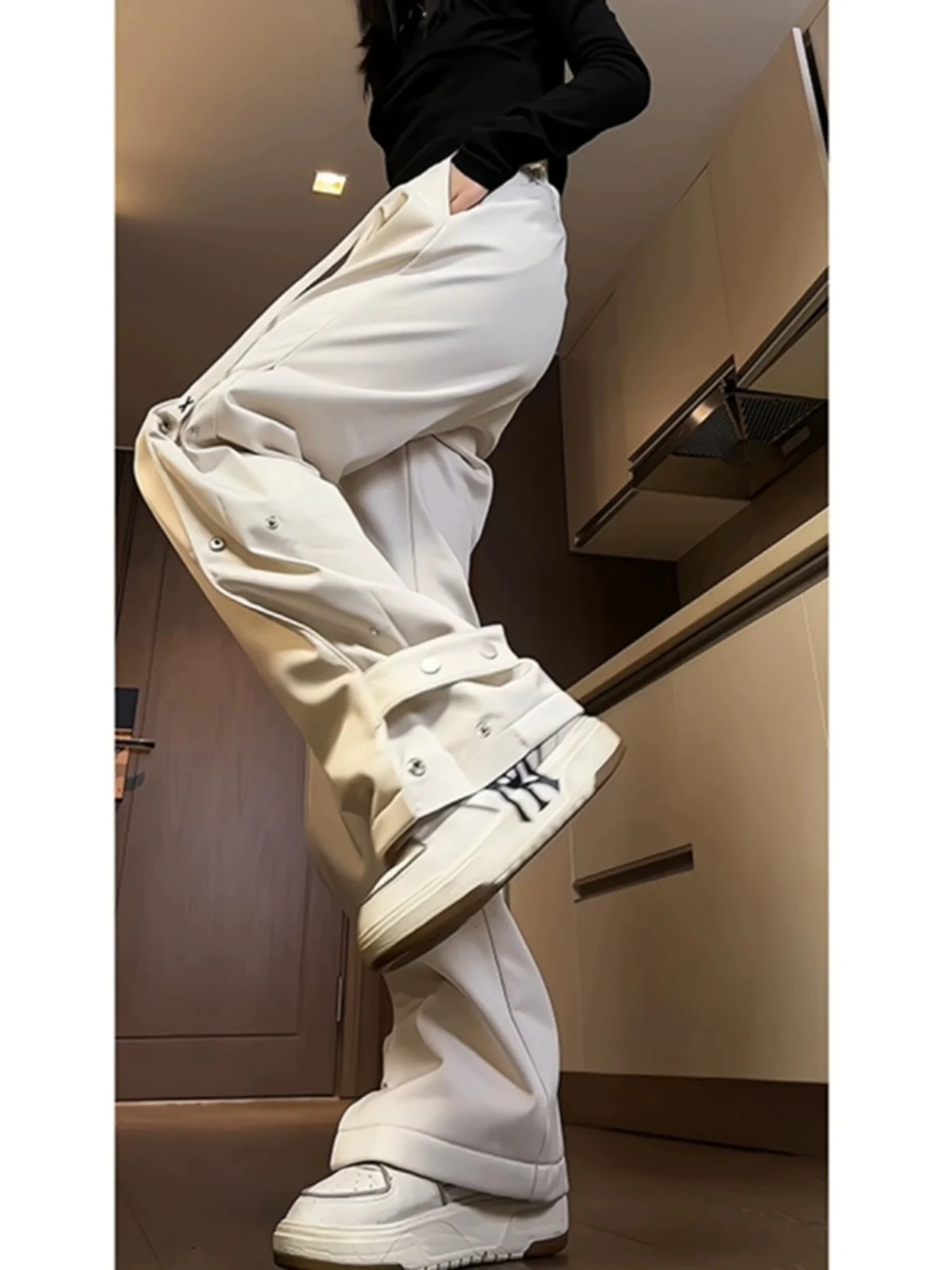 

Мужские зимние уличные брюки-карго на флисовой подкладке с пуговицами, ветрозащитные, повседневные, свободного кроя, длинные, прямые штанины