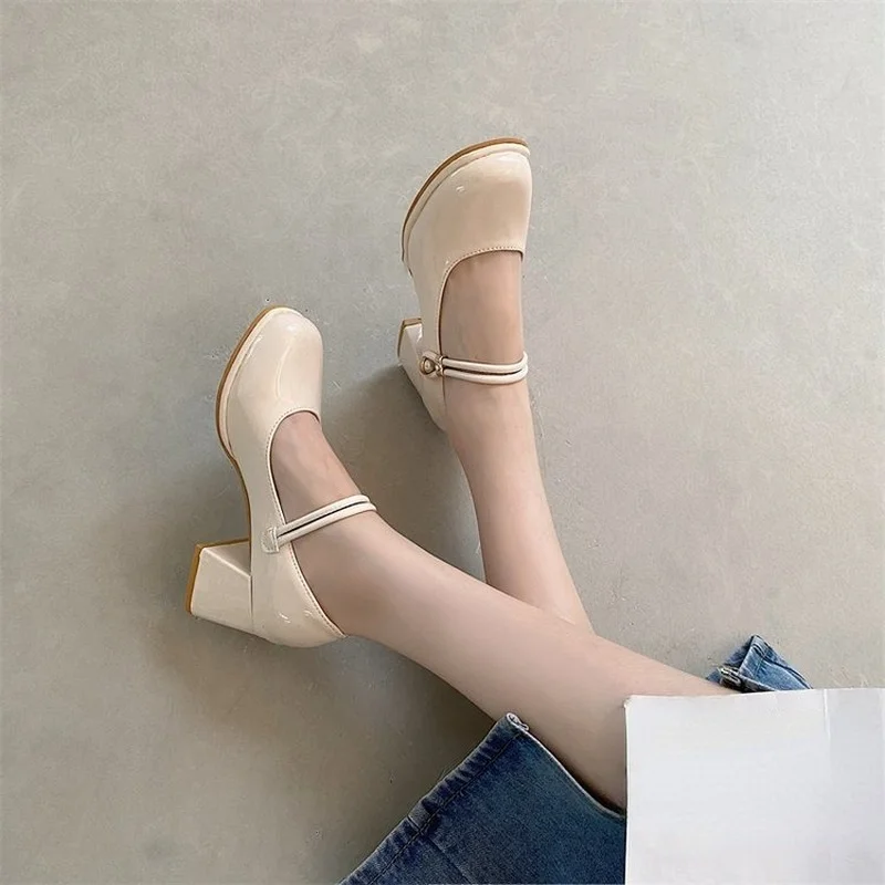 New Fashion Ladies 2022 Square Toe High Heels Ladies Mary Jane Shoes High Heels Women\'s Shoes Solid Color Ladies High Heels