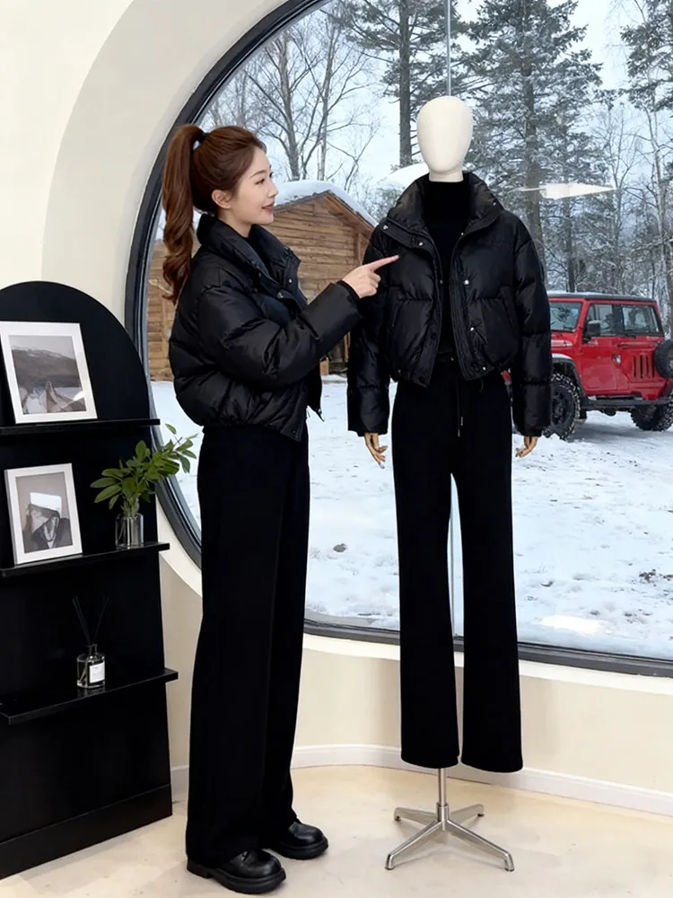 

Faionable ort Thiened с воротником-стойкой, хлопковое джато, женское зимнее теплое маленькое хлопковое пальто из искусственной кожи, свободного покроя в Корейском стиле