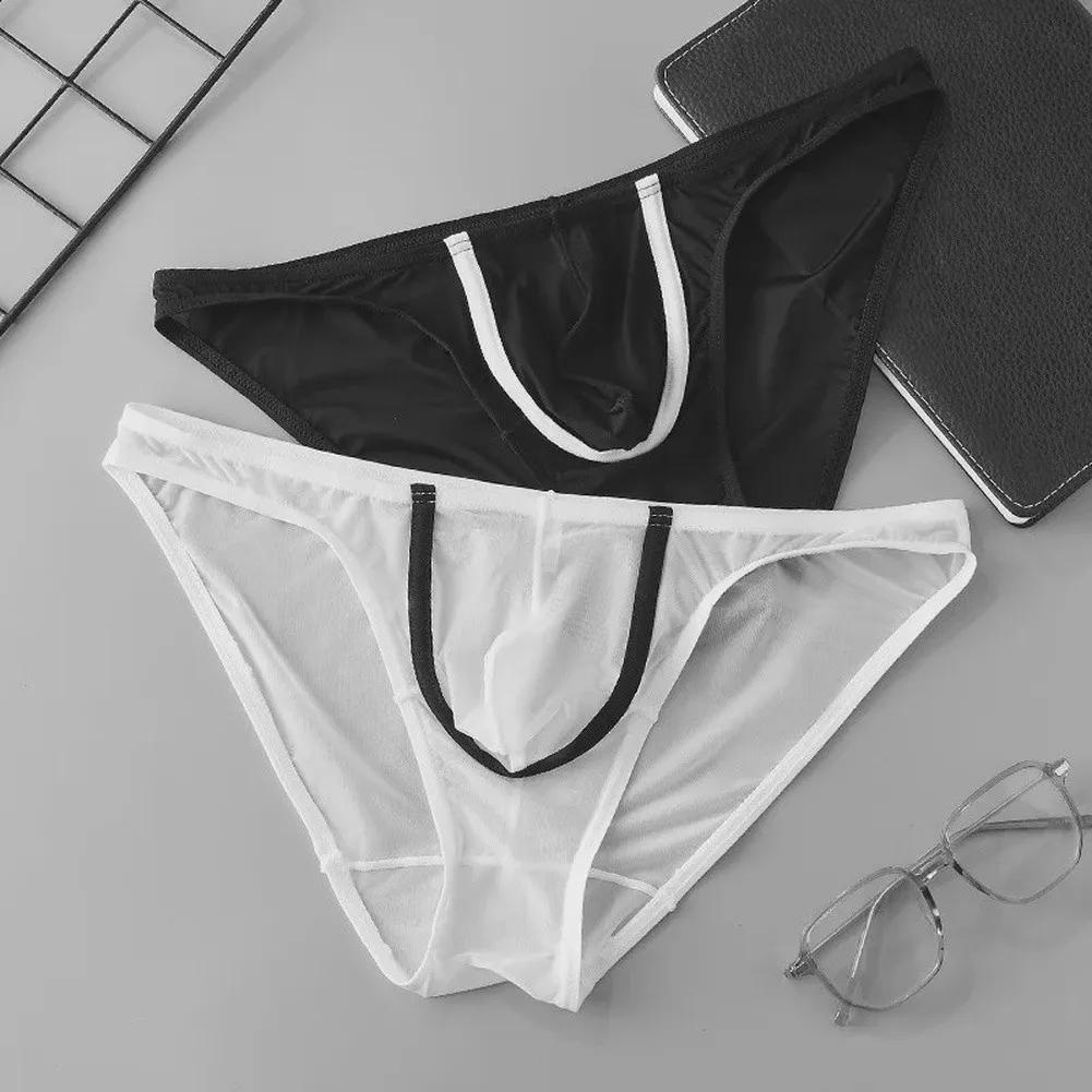 Mens Underwear See Through Bikini Briefs Sexy Transparent Convex Pouch Underpants Men Soft Panties Low Rise Male Swimming Trunks