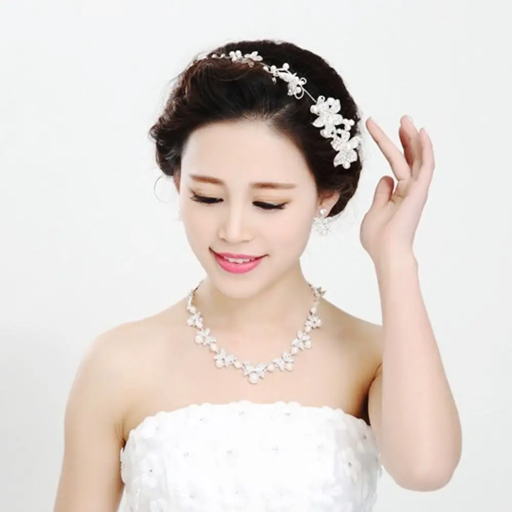 Butterfly Shape Jewelry Accessories Korean Style Choker Wedding Jewelry Set Necklace Ear Studs Set Pearl Earring Women Necklace