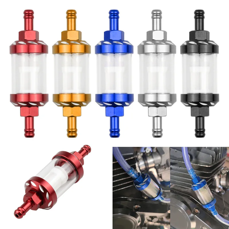 

8mm CNC Aluminum Alloy Glass Motorcycle Gas Fuel Gasoline Oil Filter Motorcycle Parts for ATV Dirt Pit Bike Motocross