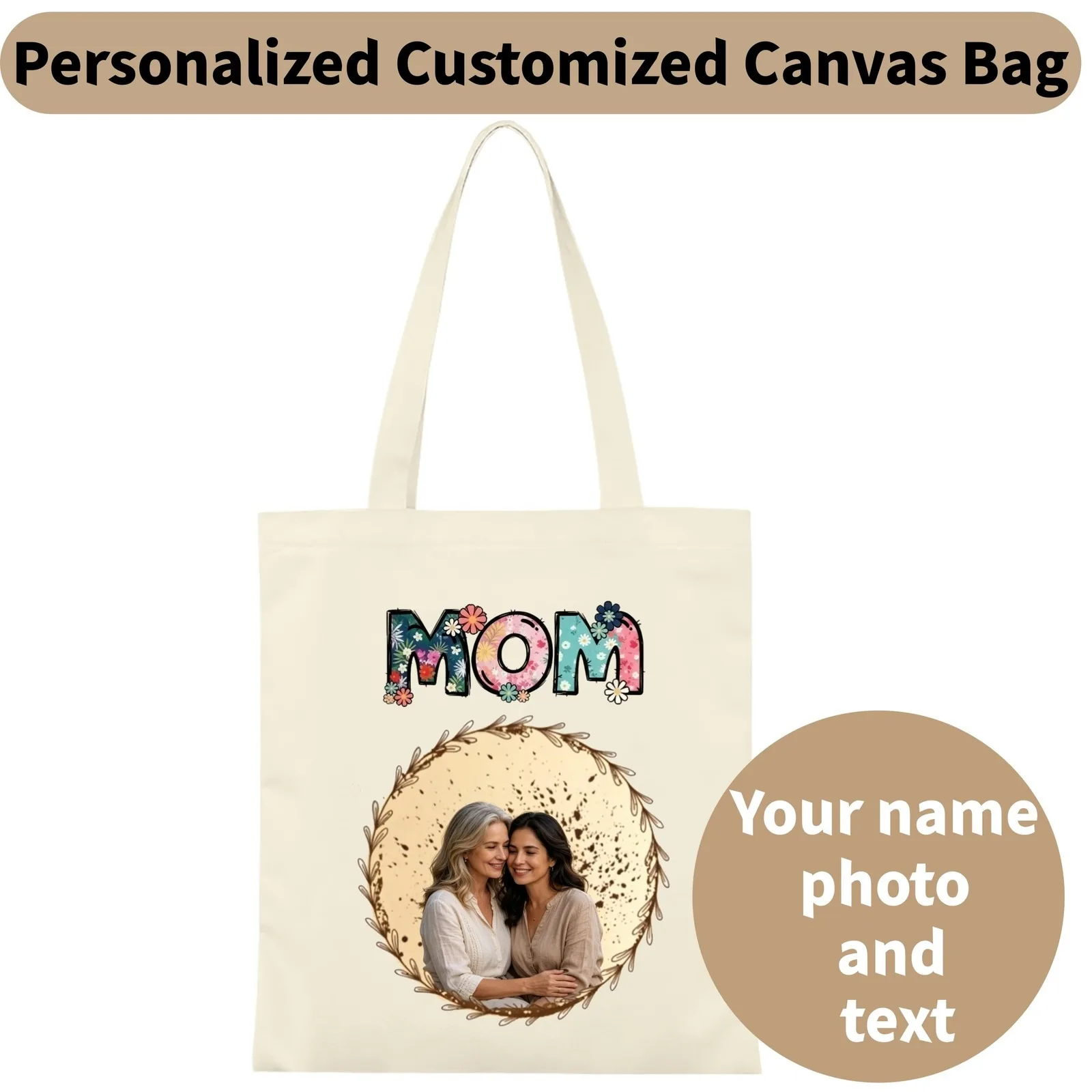 

Mother’s Day Canvas Tote Bag Custom Family Name Mom Gift Reusable Shopping Bag