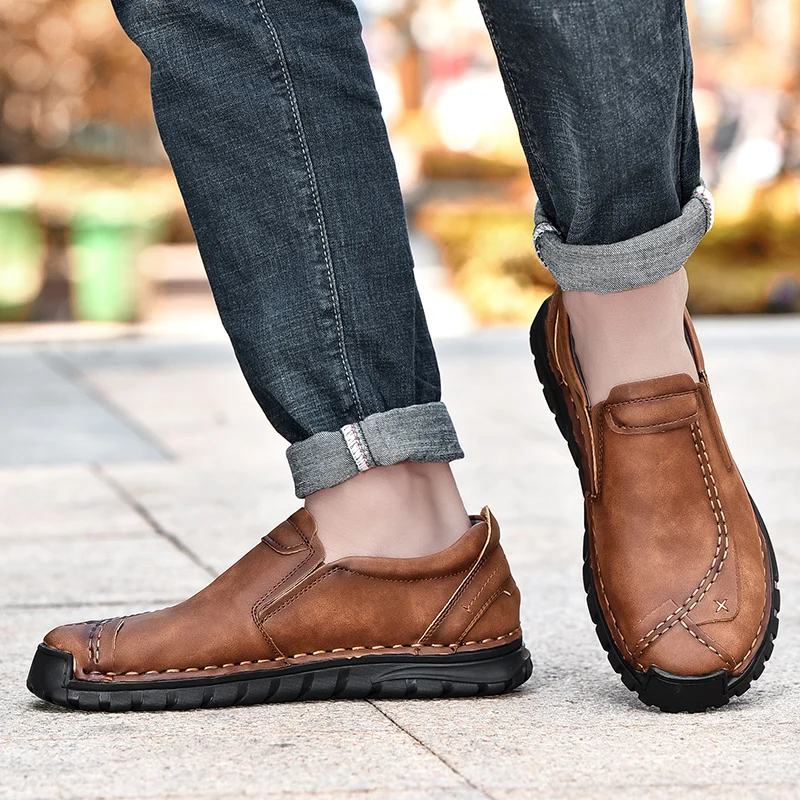 Fashion British Style Handmade Causal Shoes Men High Quality Genuine Leather Business Moccasins Male Non-slip Walking Loafers