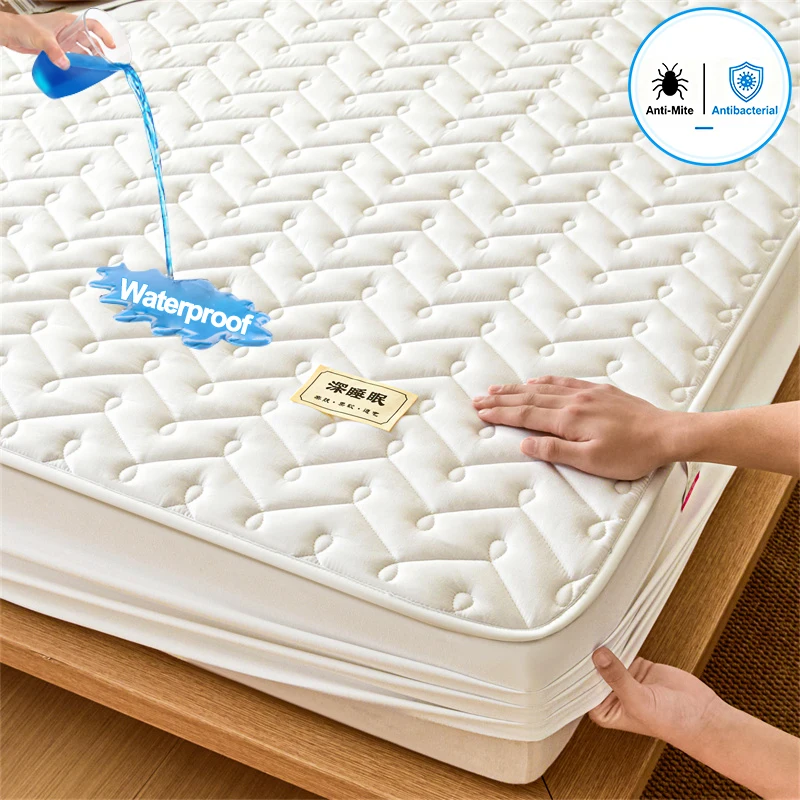 Waterproof Quilted Silent Mattress Protector, Anti-Mite & Antibacterial Mattress Cover with Deep Pocket, Blocks Liquid Spills