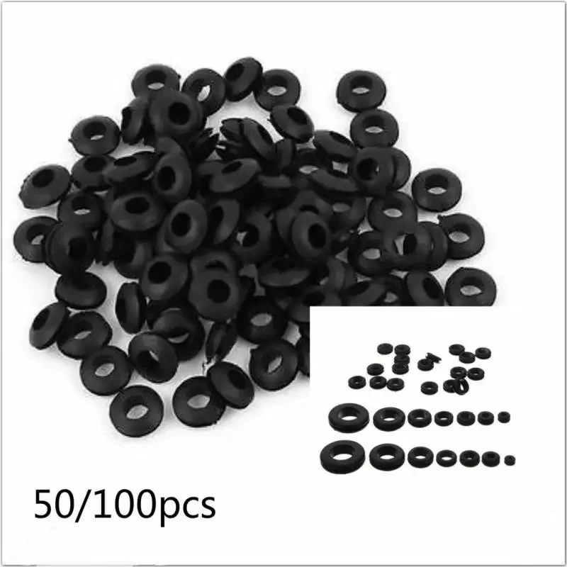 100 stücke ~ 50 stücke gummi tülle dichtung sätze für draht kabel schwarz sortiment set – Detail 1