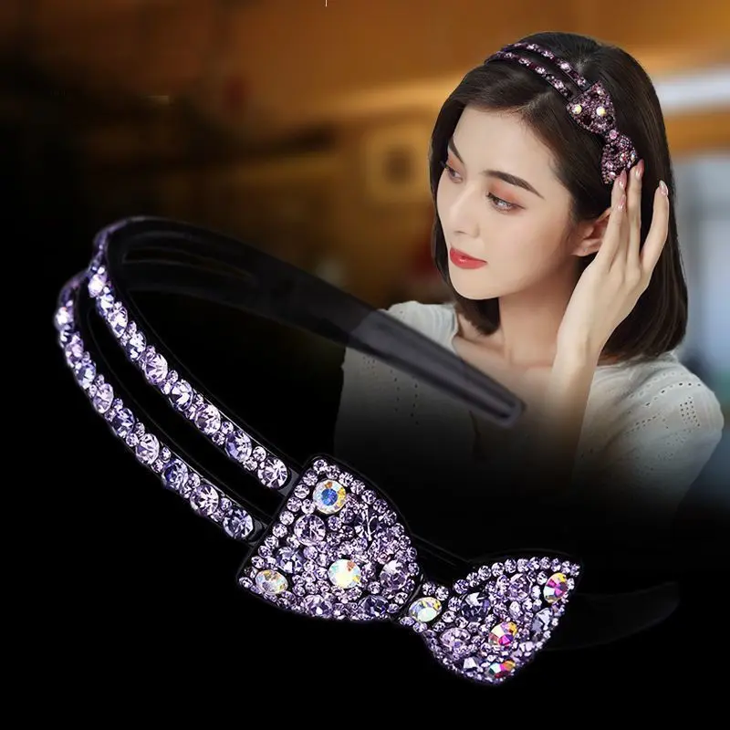 

Sparkling Luxury Bow Headband Adjustable Non-Slip Grip Elegant Crystal Rhinestone Hair Clip Versatile Hair Accessory for Women