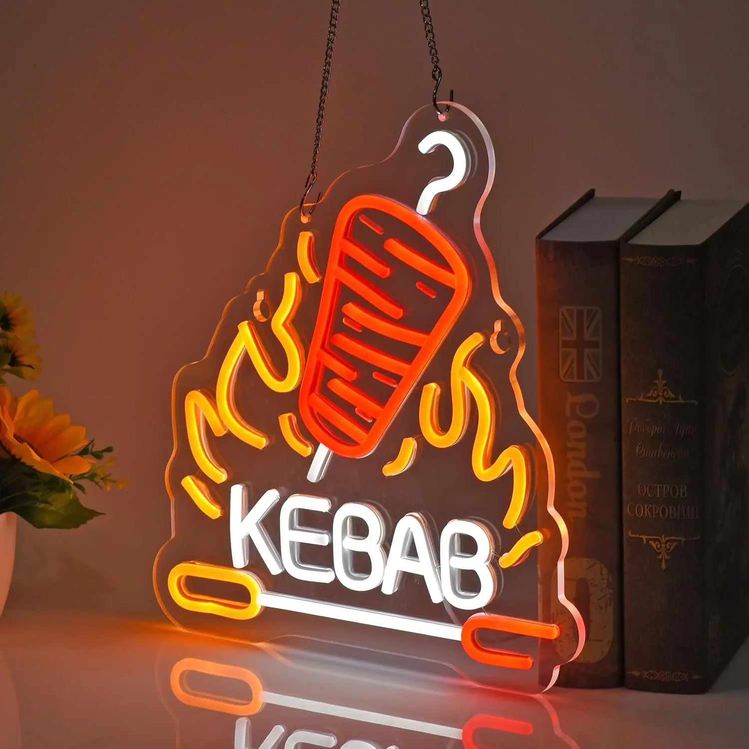 Kebab Neon Sign Barbecue Neon Light Hanging Wall Decor for Kebab Mediterranean Restaurant Middle Eastern Food Shop USB Dimmable