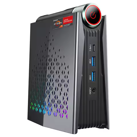 AMR5 Mini PC AMD Ryzen 7 5700U 16GB DDR4 512GB SSD Desktop Computer,WiFi6/BT5.2, 4K UHD, RGB Lights 3 Adjustable Mode Gaming PC