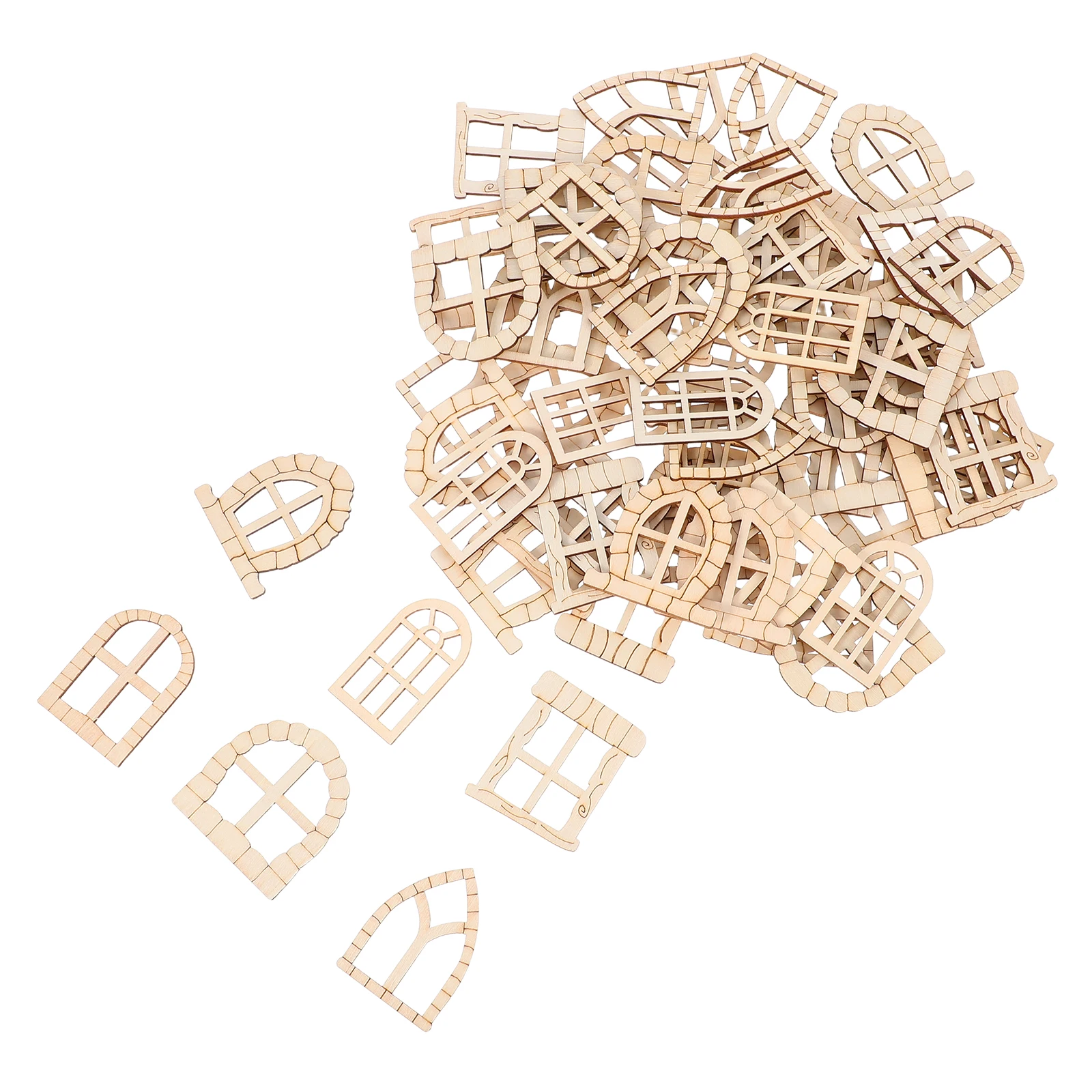 

100pcs Wooden Windows And Fairy Door Garden Miniatures Dollhouse Window Model Wooden Frame Ornaments Resin Furniture Decoration