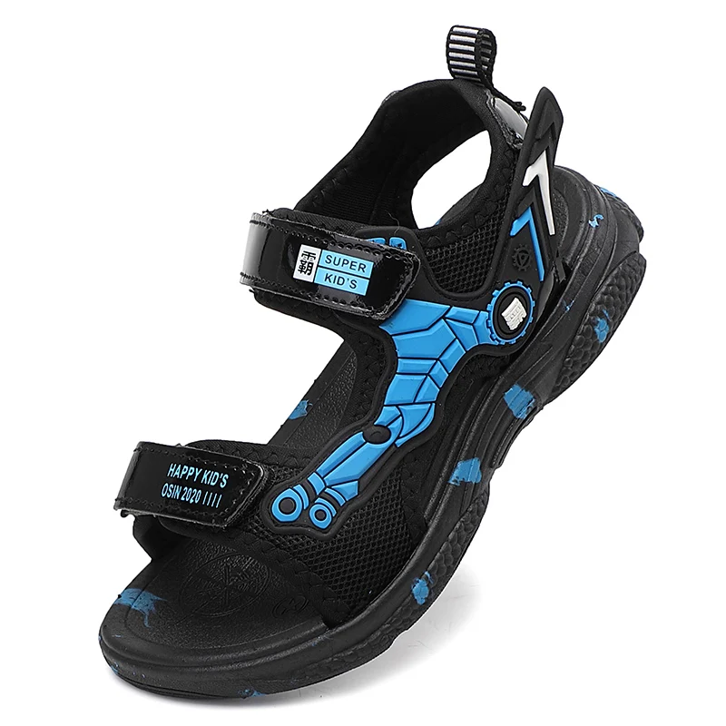 Children' Fashion Sport Sandals Geometric Patterns Breathable Wear-resistant Soft Shoes With Adjustable Velcro For Boys & Girls