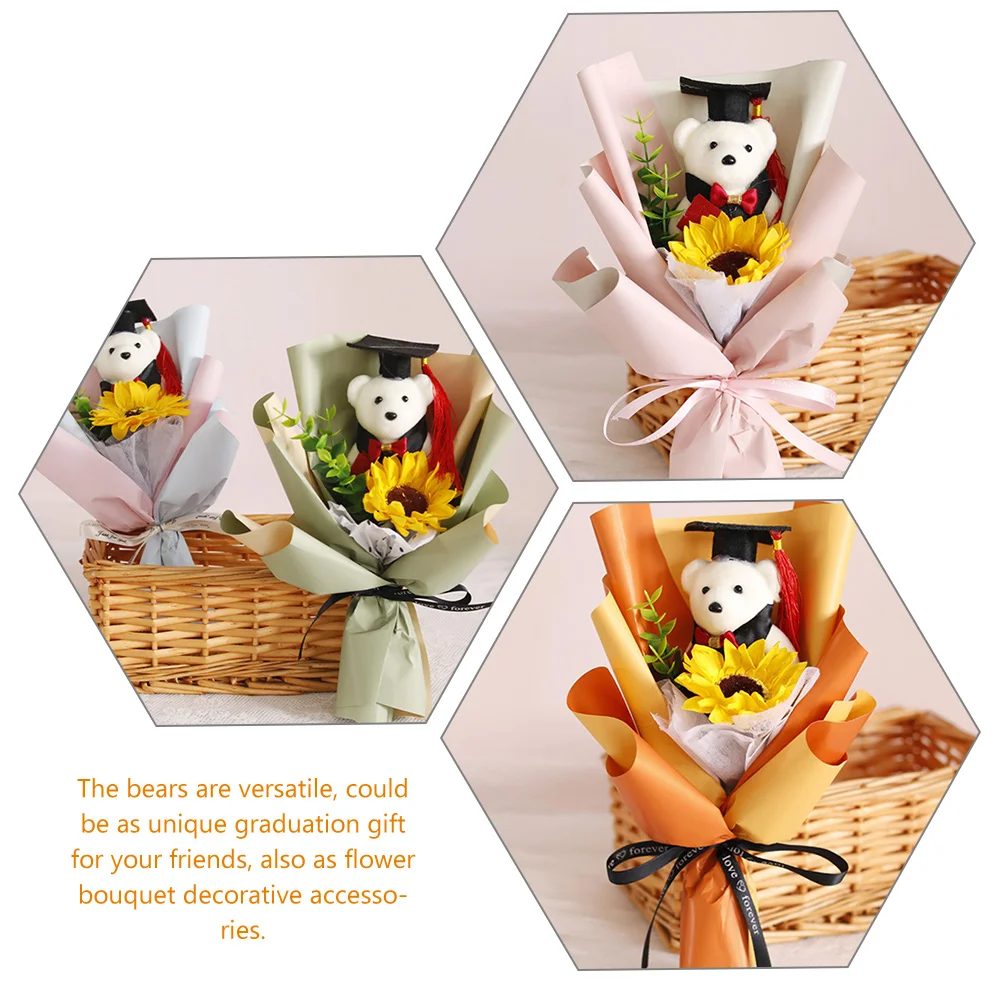 20 Pcs Girl Graduation Dr Bear Stuffed Animal Toy Polyester Mini Toys Flower Bouquet Accessories