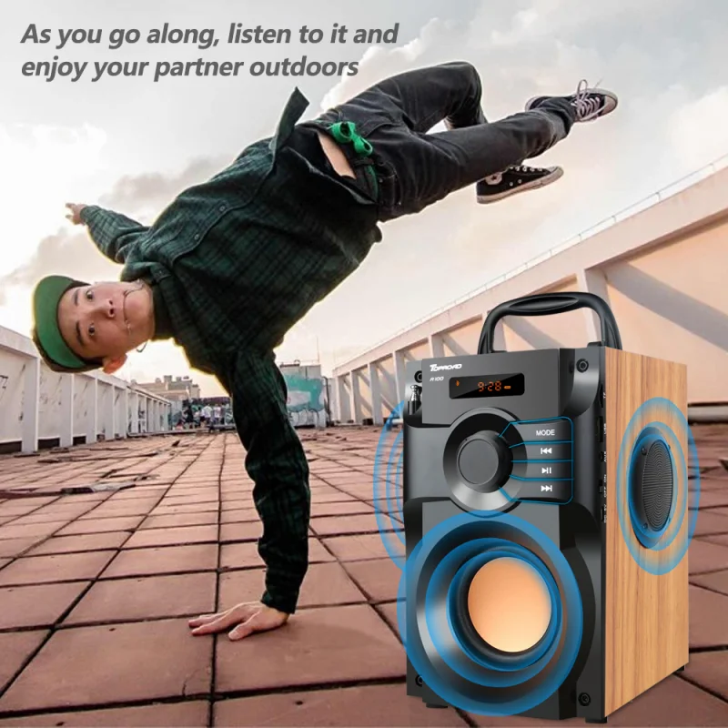 Wireless Bluetooth Speaker Subwoofer with Mic Portable Stereo Bass Music Speakers Support FM Radio TF AUX USB Remote Control