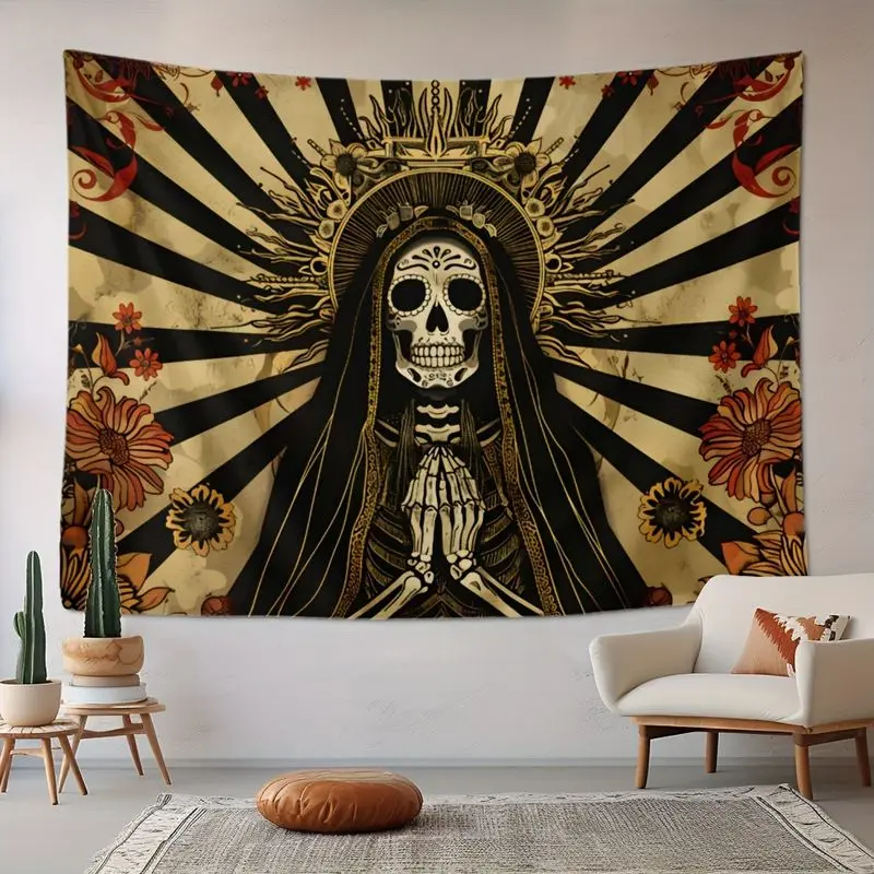 VIKAMA Mexican Day of the Dead Skeleton Madonna Tapestry Bohemian Dark Style Background Esports Room Decoration Room Decoration
