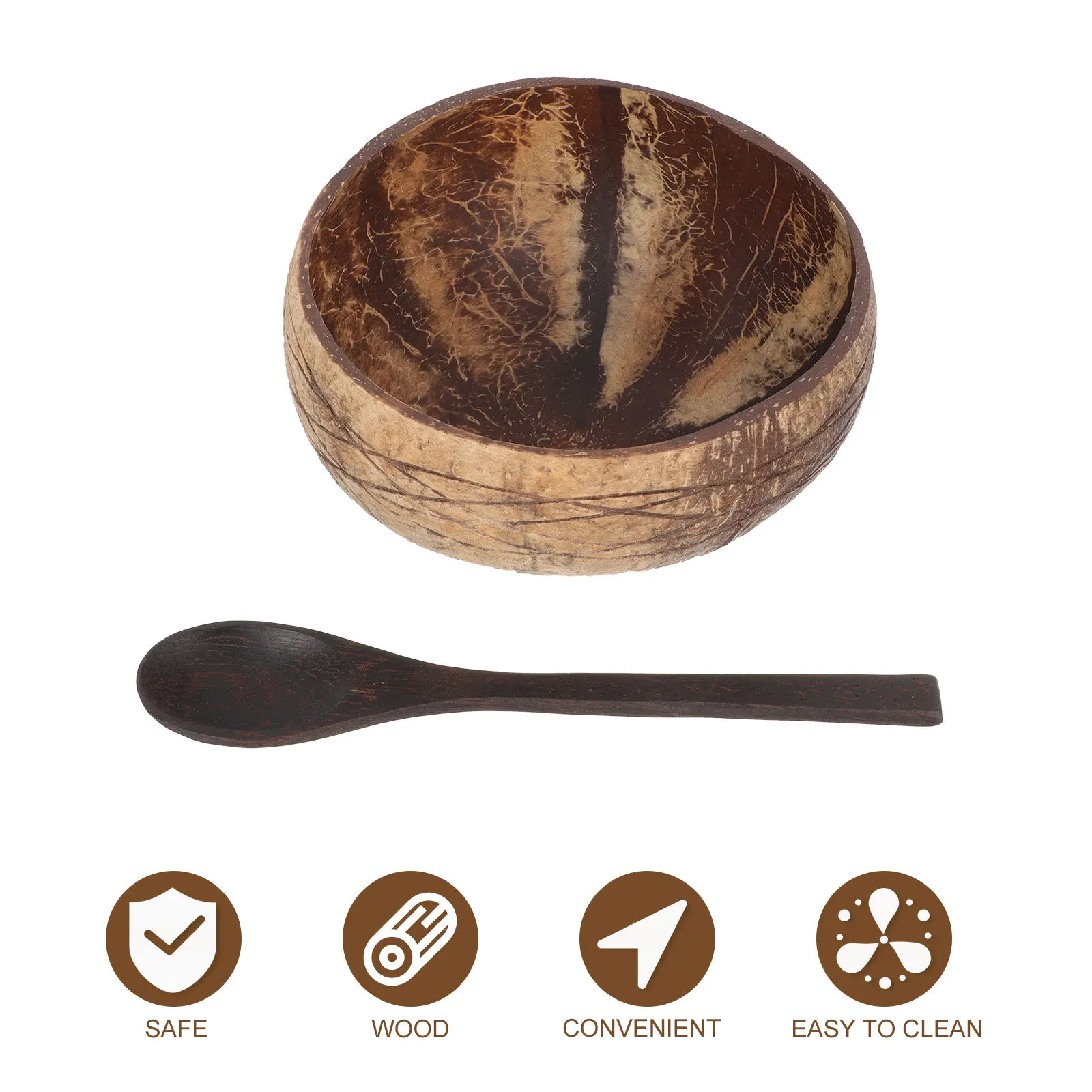 

1Set Coconuts Bowl Spoon Set Smooth Surface Kitchen Accessories Salad Fruit Snack Food Bowl Kitchen Fitting