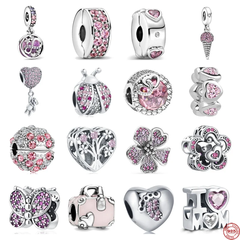 NEW Authentic 925 Sterling Silver Pink Original Charm Love Potion Murano Glass Heart Dangle Beads Fit Bracelet Jewelry For Women