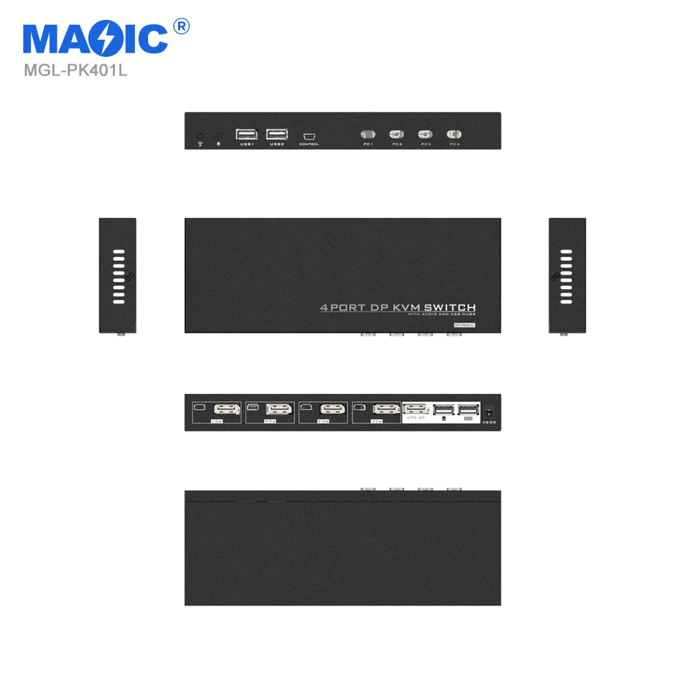 DisplayPort 4-Port-KVM-Umschalter 4k 60 Hz DP-KVM-Umschalter mit 3,5-mm-Audio und Mikrofon