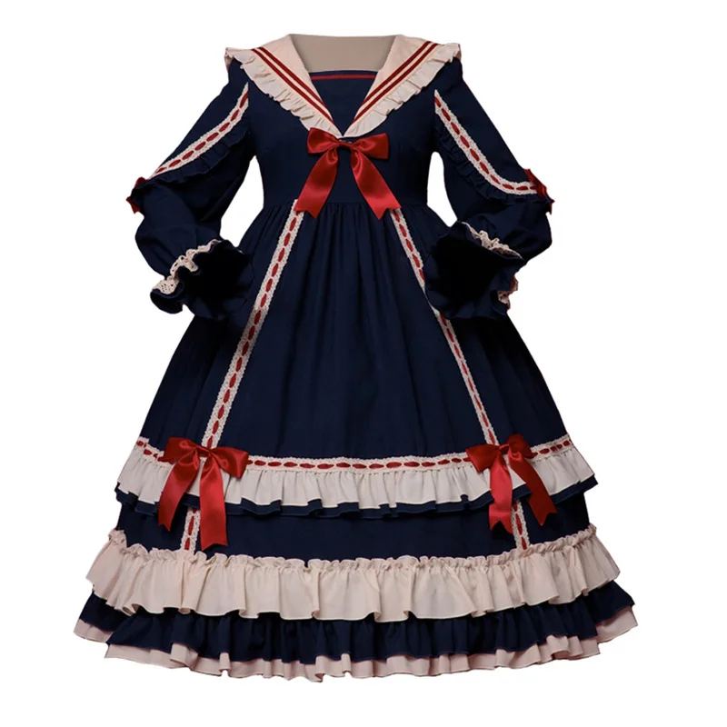 Abito vintage vittoriano retrò Lolita con fiocco per ragazze Costume da travestimento a maniche lunghe per bambini Festa di compleanno per bambini Abito da principessa per ragazze