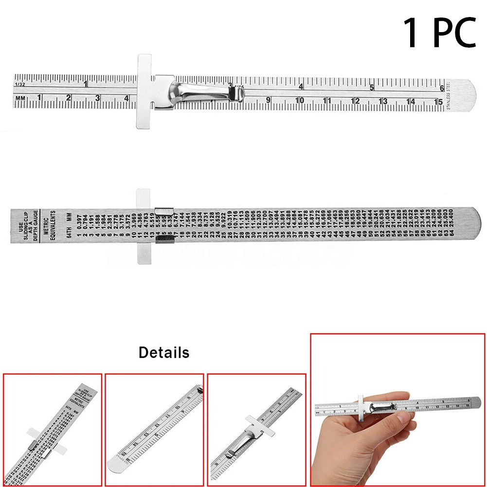 6 Inch Hole Height Portable Length Ruler Pocket Measuring Tool Depth Gauge Stainless Steel With Detachable Clip Sliding Accurate