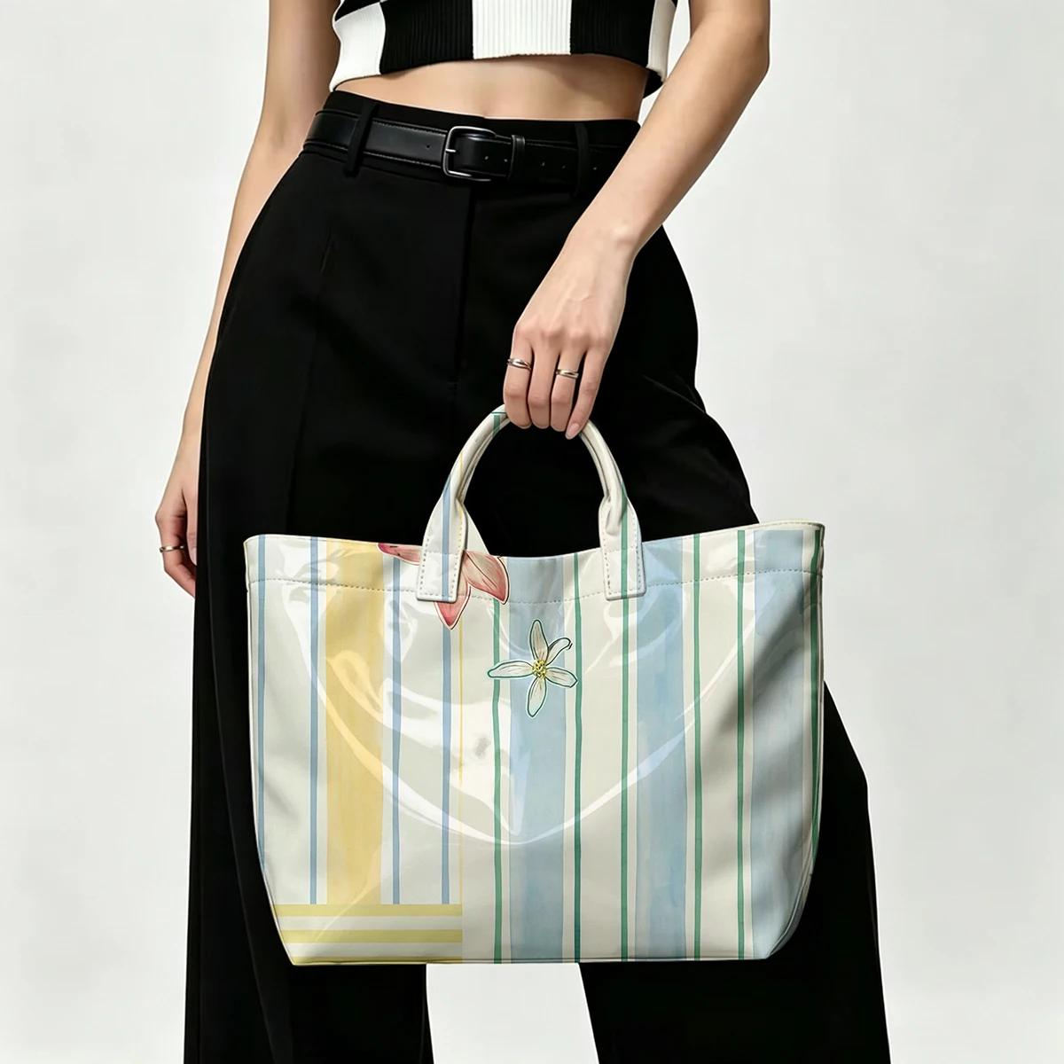 Luxury Bags Yellow - Luxe gele strepen, modieuze tas, transparante