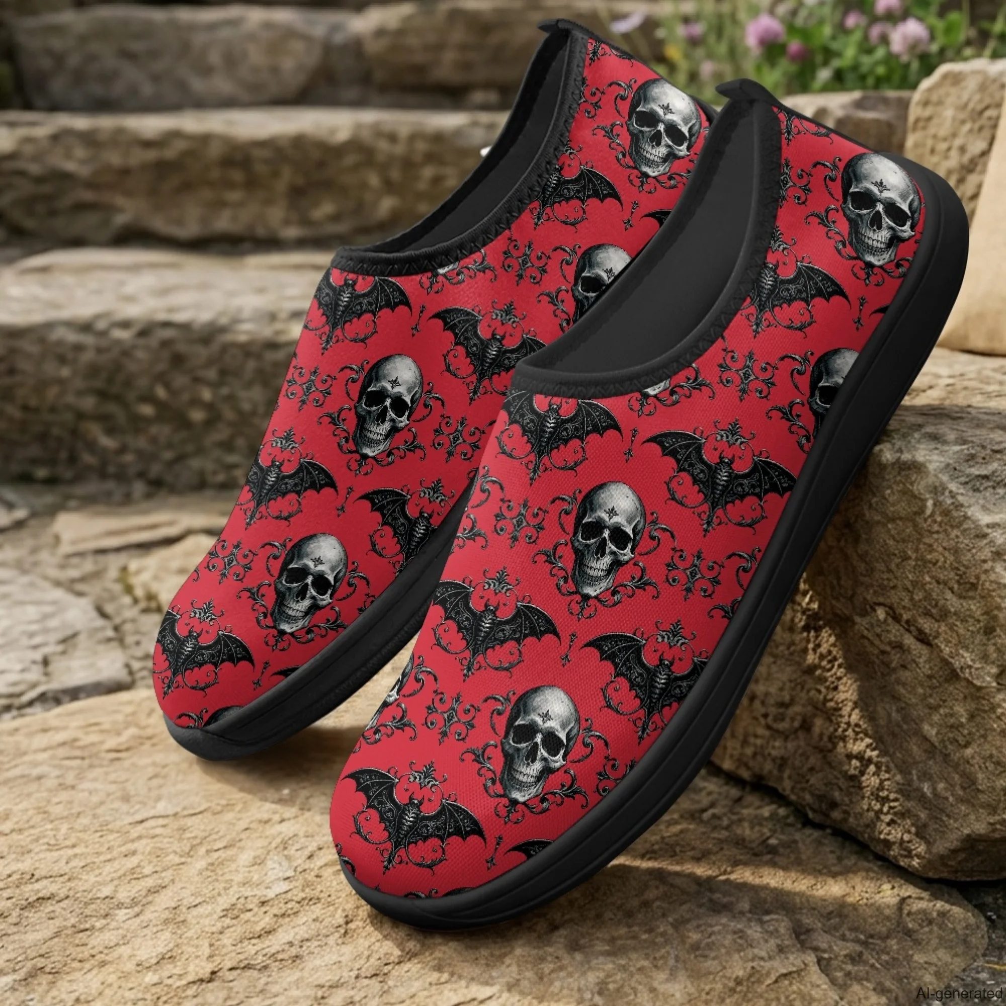 XIXIRIMIDO Slip-on Wide-toed Shoes Skull Print Zapatos De Mujer Men's Sneakers and Casual Shoes Slippers Nurse Shoes 36-46